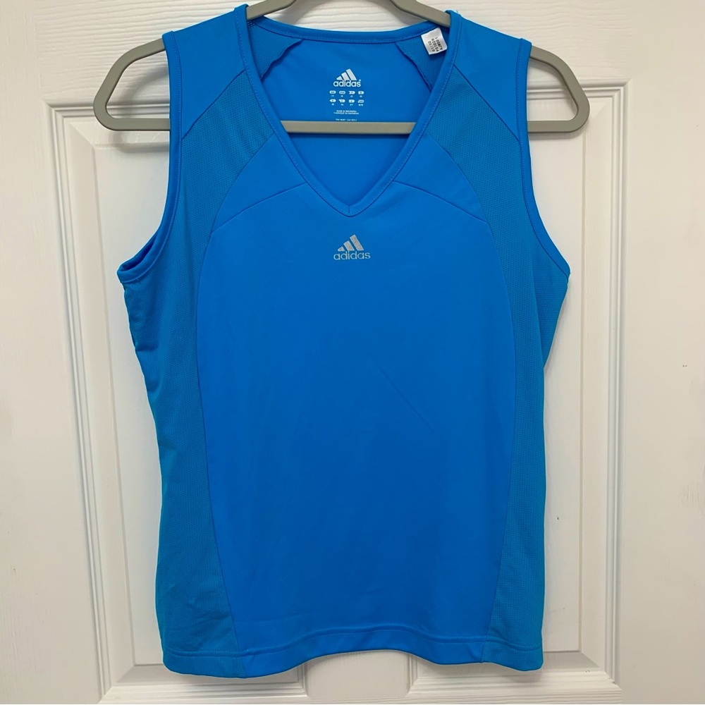 ADIDAS TANK TOP blue medium athletic mesh panels sweat and moisture wicking